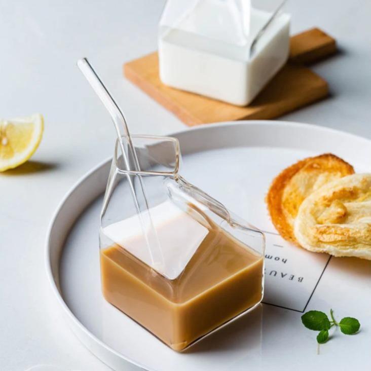 Mini Glass Milk Carton Cup