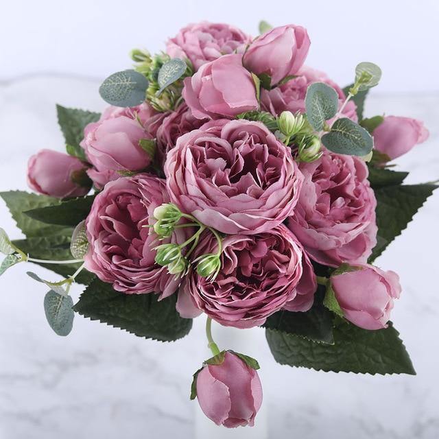 9-Piece Silk Faux Peonies Artificial Flowers Plum | Sage & Sill