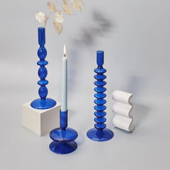 Blue Horizon Taper Glass Candle Stick Holders