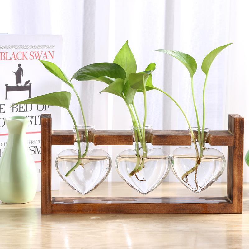 Heart Glass & Wood Propagation Vase Triple | Sage & Sill